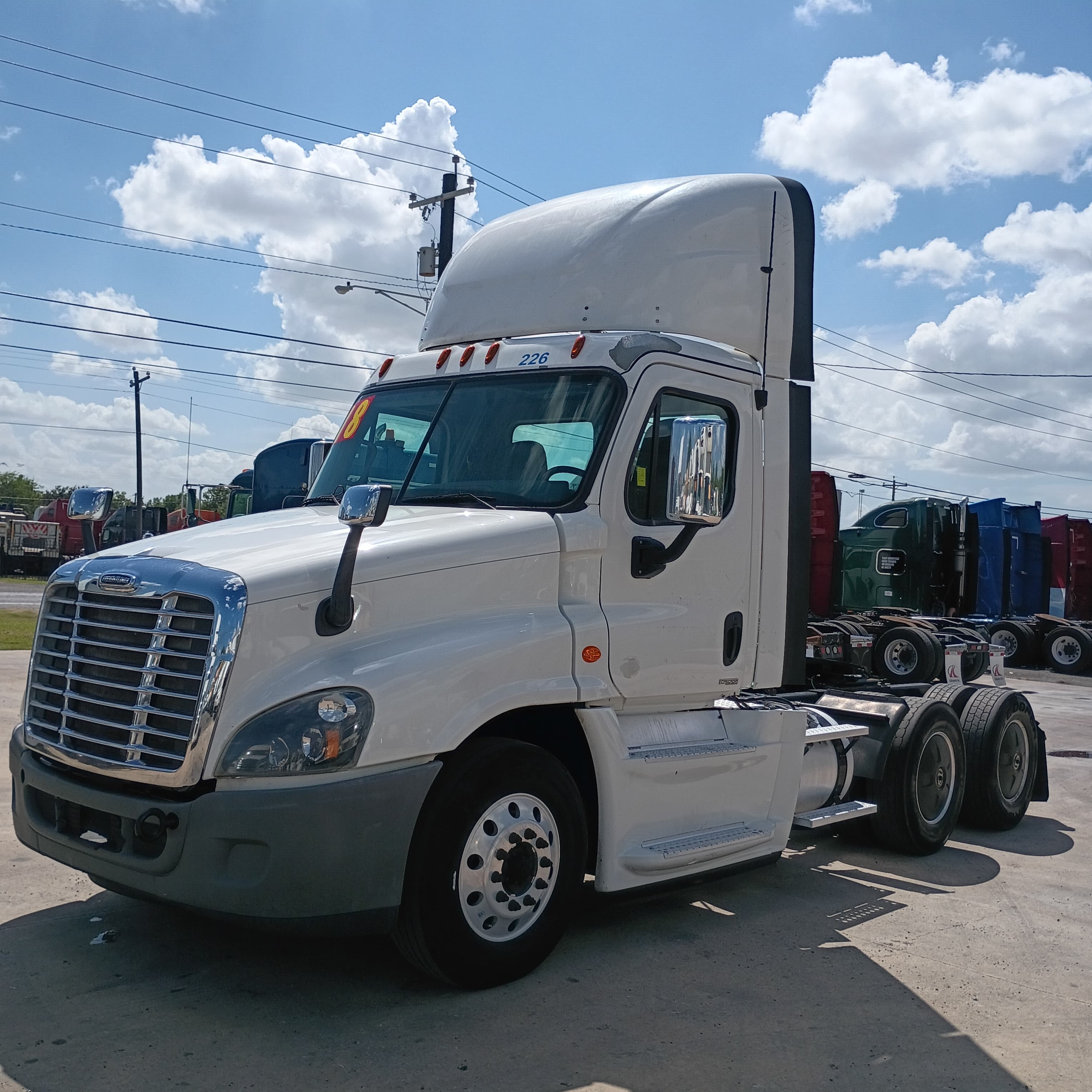 2018 Freightliner Cascadia Evolution Day Cab driver-side front quarter view